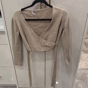Babaton Ribbed Wrap Sweater in Beige